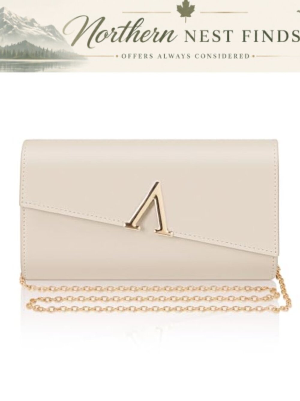 Faux Leather Envelope Clutch with 2 Detachable Chain Straps V-Shaped Metal